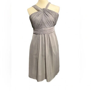 Tevolio Grey Chiffon A-Line Halter Knee-Length Dress with Pockets Sleeveless (4)